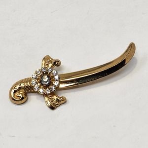 Coro Clear Crystal Flower Gold Tone Sword Brooch Pin Vintage Costume Jewelry